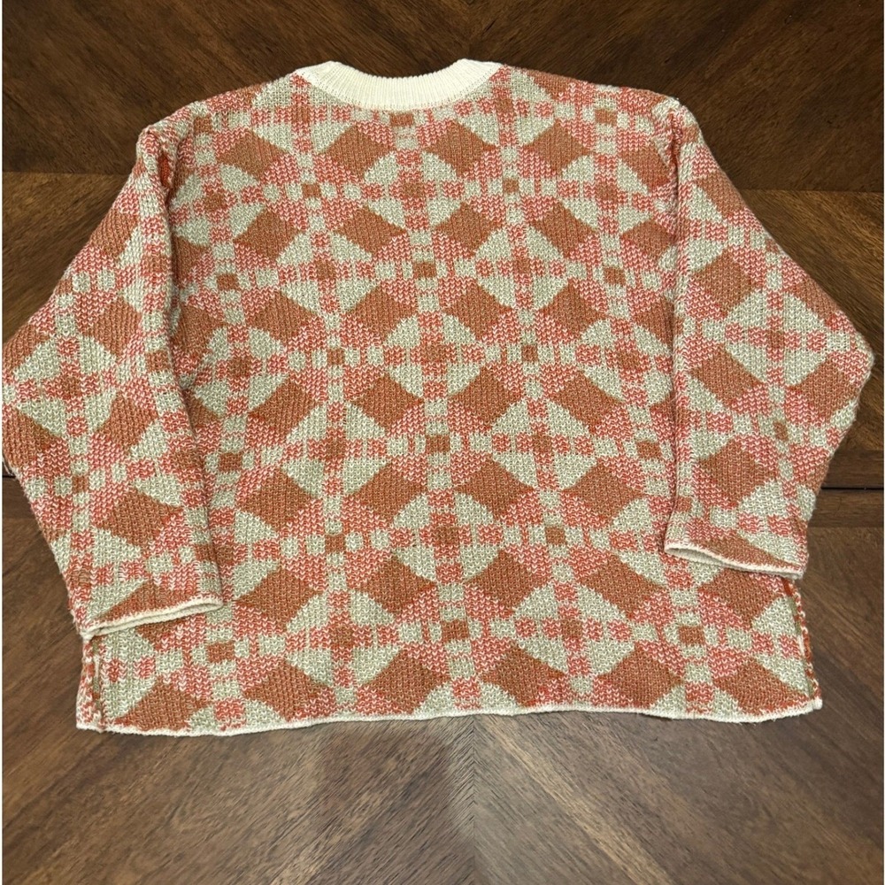 Free People Beach Geometric Diamond Knit Sweater Orange Cream XS OB1399451 |N1 - Picture 3 of 7